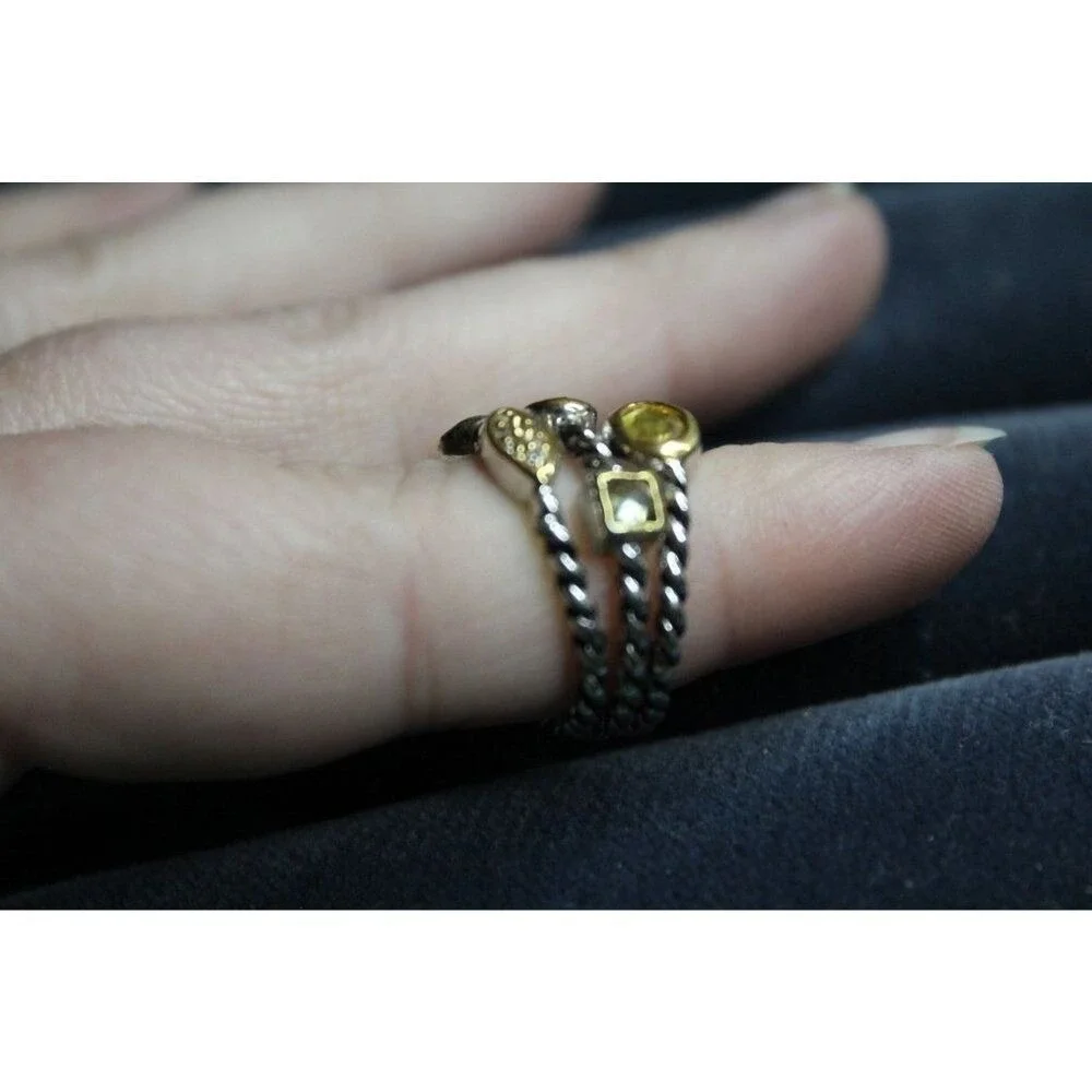 Pale Yellow Stone Clear Rhinestone Silver Band Fashion Costume‎ Ring Size 5
